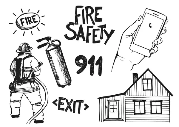 Vigile del fuoco con un segno tubo . — Vettoriale Stock