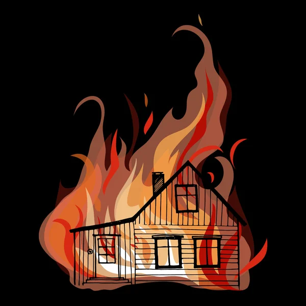 Brennendes Haus isoliert auf weißem Speck. — Stockvektor