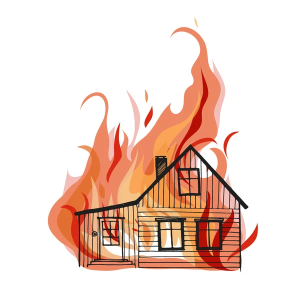 Burning house isolated on white bacground. — Stock Vector