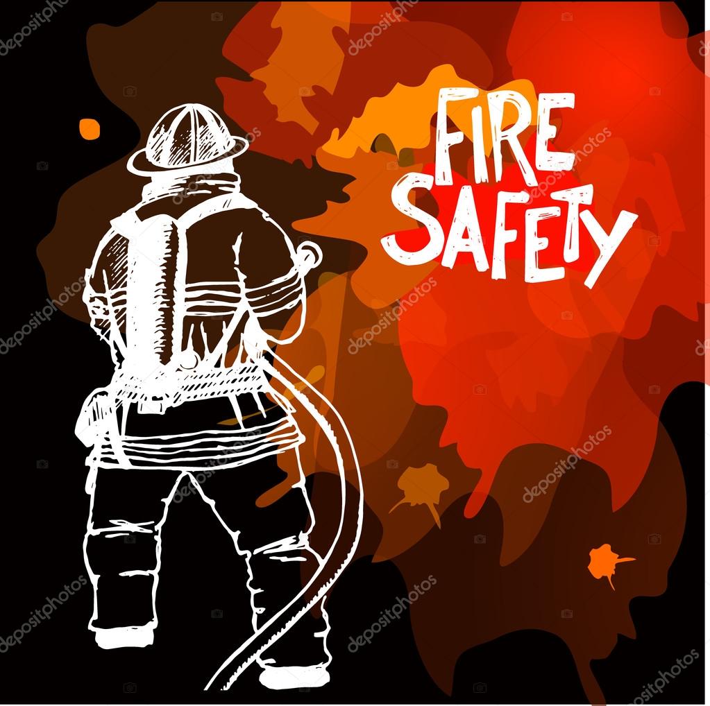 Firefighter with a hose sign  on dark background. Vector Illustration. Great for any fire safety design progects. Vector Illustration.