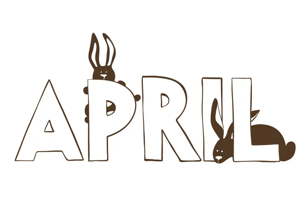 April. Belettering met konijnen. — Stockvector