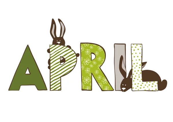 April. Schriftzug mit Kaninchen. — Stockvektor