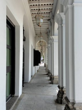 Sino-Portekiz verandası olan klasik bir bina Georgetown, Penang, Malezya, perspektif