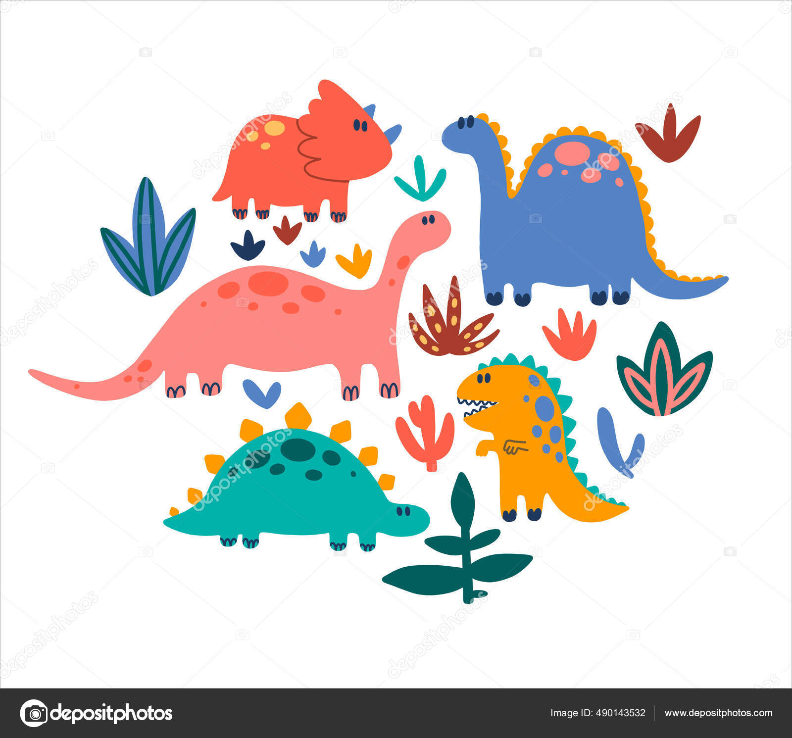 Gran Conjunto Dinosaurios Lindos Para Niños Colorido Dino Estilo