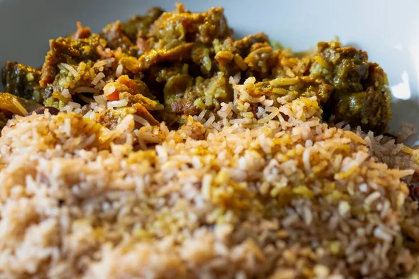 Jamaican Curried Goat with rice and peas — Stock Photo, Image