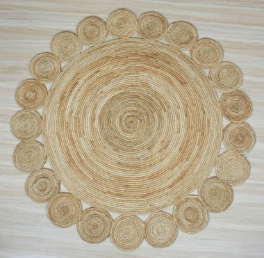 Hand-woven circular Jute braided Carpet and Rugs with high resolution