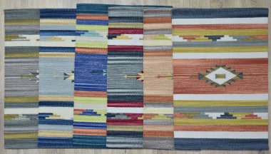 Yüksek çözünürlüklü orijinal el dokuması kilim ve halı motifleri ve renkleri