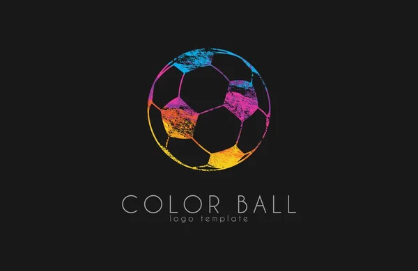 Logo del centro comercial de fútbol. bola de fútbol colorido. logo crativo. fútbol arco iris — Vector de stock