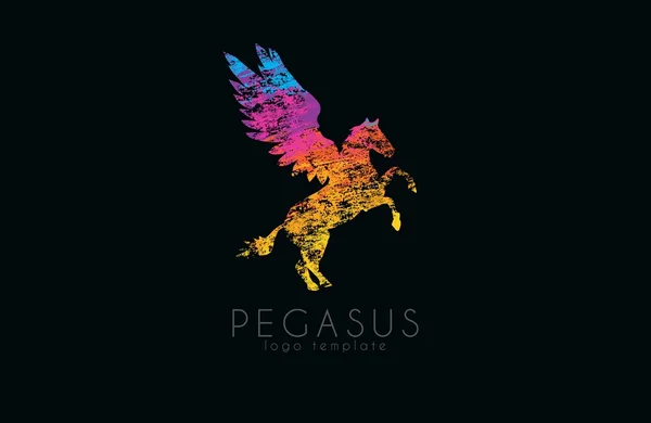 Logo Pegasus. Diseño colorido del logotipo. Logo creativo. Arco iris pegaso. Pegaso en estilo grunge — Vector de stock