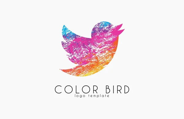 Logo uccello colore. Uccello di Twitter. logo colorato. uccello in stile grunge — Vettoriale Stock