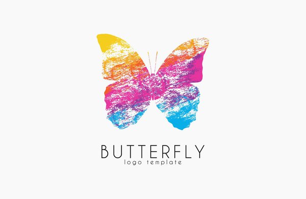 Красочная бабочка. Логотип бабочки. Радужный логотип. Логотип креативного дизайна. Логотип в стиле гранж

