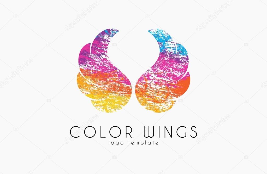 color ginws logo. wings in grunge style. creative logo