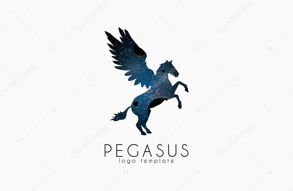 Cosmic pegasus. Pegasus logo. Creative logo. Stars and planets logo