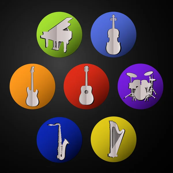 Siluetas de instrumentos musicales. Instrumentos musicales iconos — Archivo Imágenes Vectoriales