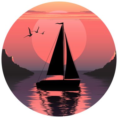 vector illustration of sailing boat. sail in the sea. sail in the ocean. boat at sunset. boat at sunrise. sail logo.