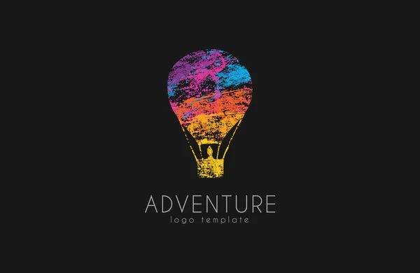 Balloon logo design. Air balloon logo. Adventure logo concept. Logo in grunge style. creative logo. — Stock Vector