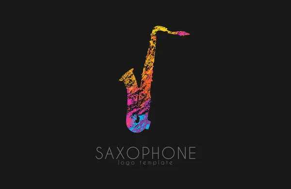 Saxofon-Logo-Design. Musik-Logo. kreatives Logo. Farblogo. Saxophon im Grunge-Stil. — Stockvektor