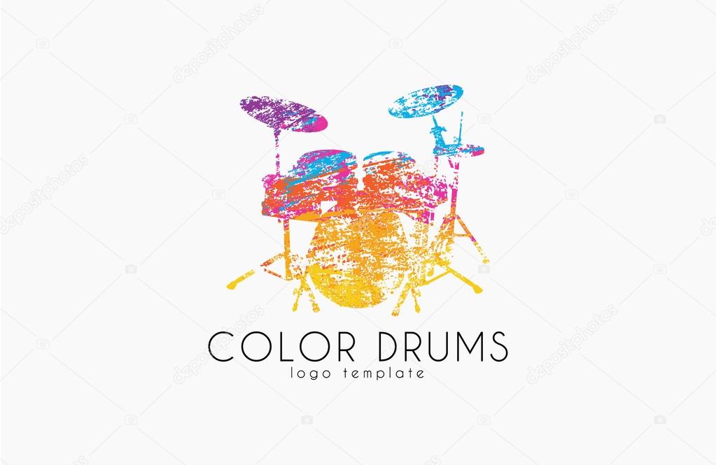 Drums logo. Color music logo. Music logo. Logo in grunge style. Creative logo