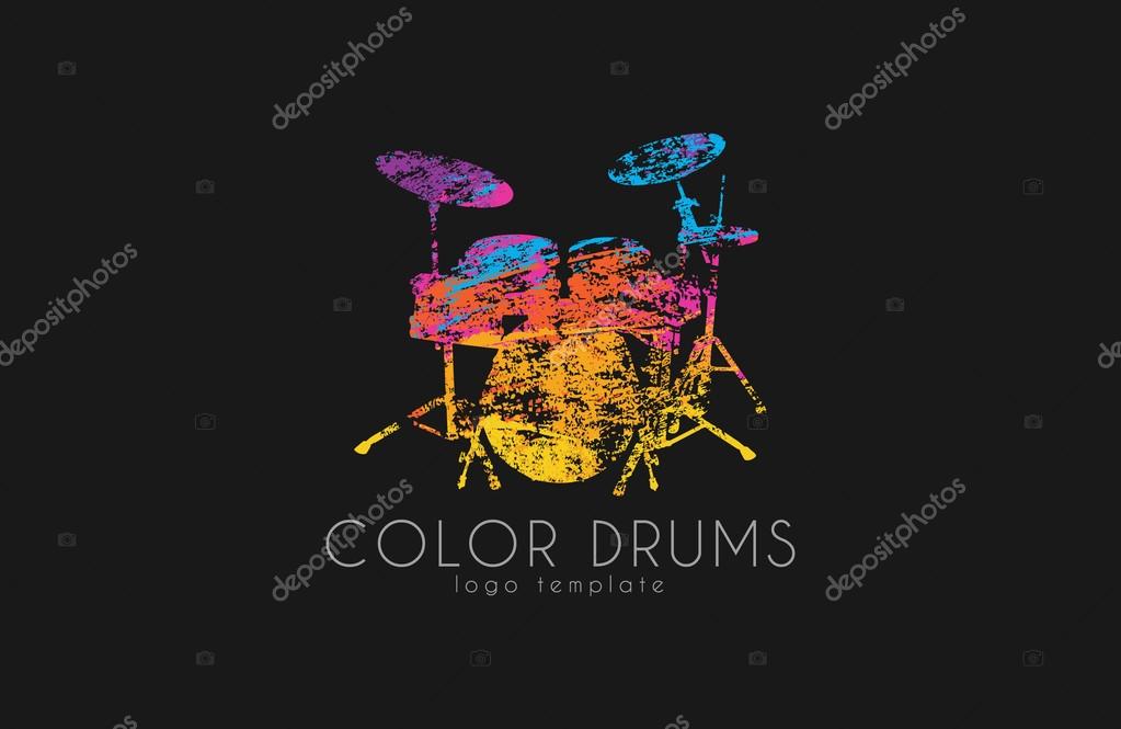 Drums logo. Color music logo. Music logo. Logo in grunge style. Creative logo