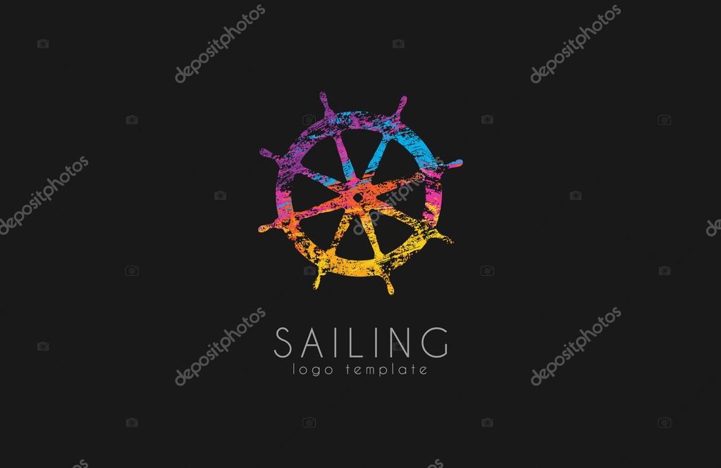 Helm logo. Sailing logo design. Color logo design. Helm in grunge style