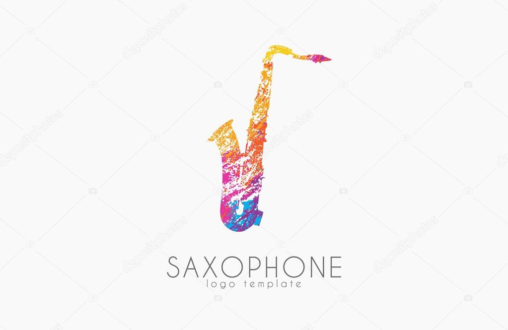 Saxophone logo design. Music logo. Creative logo. Color logo. Saxophone in grunge style