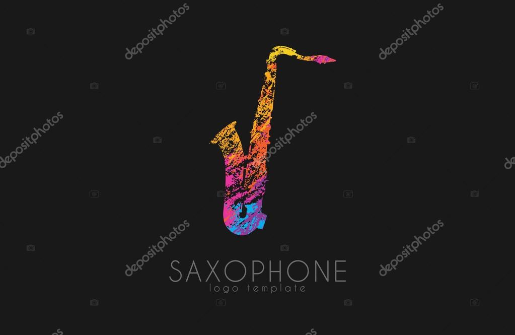 Saxophone logo design. Music logo. Creative logo. Color logo. Saxophone in grunge style