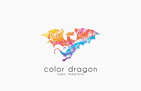 ドラゴンのロゴ。ドラゴンのロゴを色します。クリエイティブなロゴデザイン。動物のロゴ。神秘的なロゴ。魔法のロゴ. — ストックベクタ