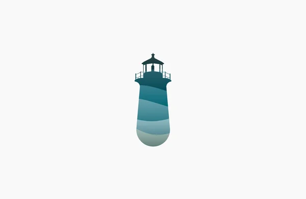 Conception du phare. phare à vagues. Logo du phare. Logo Wave. Logo de mer. Logo océan — Image vectorielle