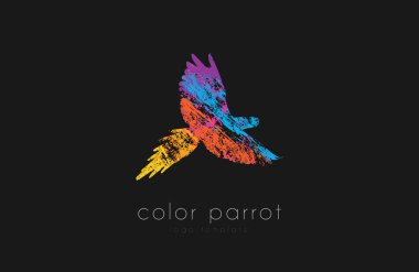 Papağan logo tasarımı. Renk papağan. Kuş logosu. Egzotik logosu.