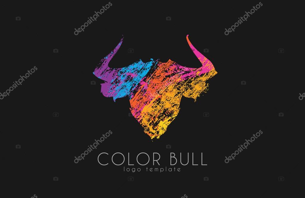 Bull logo design. Color bull. Crealive animal logo.