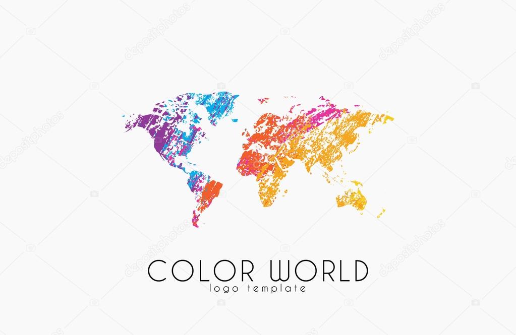 World map logo. World logo. Color world. Creative logo. Travel logo design.