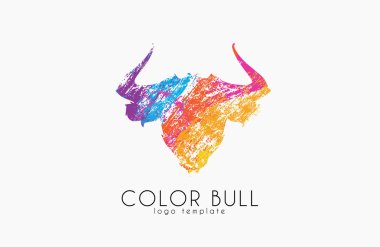 Bull logo design. Color bull. Crealive animal logo.