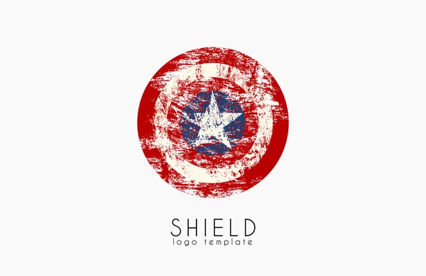 Shield with a star, superhero shield, cartoon shield, comics shield, grunge shield — Stock Vector
