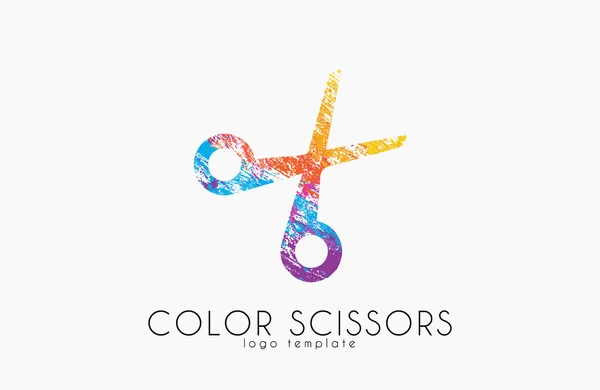 Logo de tijeras. Diseño del logotipo de las tijeras de color. Logotipo creativo — Vector de stock