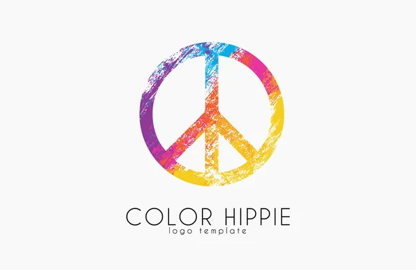 Hacer el amor no la guerra - estilo hippie. Logo PEACE. Color hippie — Vector de stock