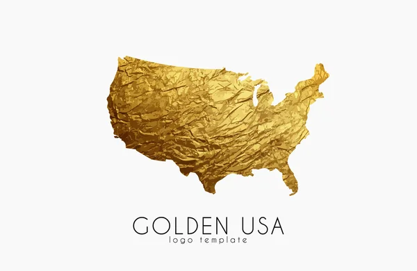Mappa degli Stati Uniti. Logo Golden USA. Design creativo del logo USA — Vettoriale Stock