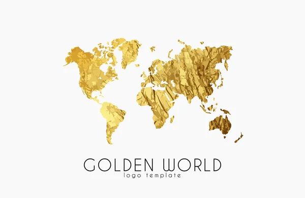 Goldene Weltkarte. Welt-Logo-Design. Logo kreative Welt — Stockvektor