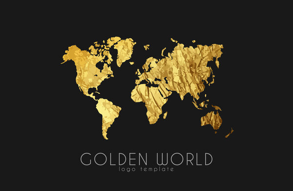 golden world map. world logo design. creative world logo