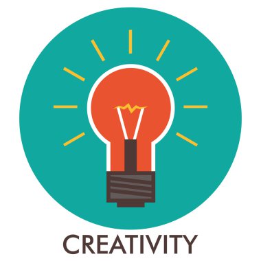 Creativity. Light bulb. Line icon with flat design elements. Flat icon. Flat Design. Icon concept.