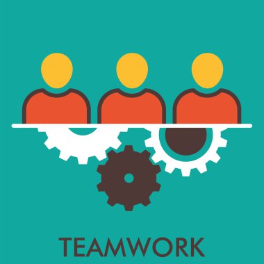 teamwork. mechanism. group working. cogwheel. Line icon with flat design elements. Flat icon. Flat Design. Icon concept.