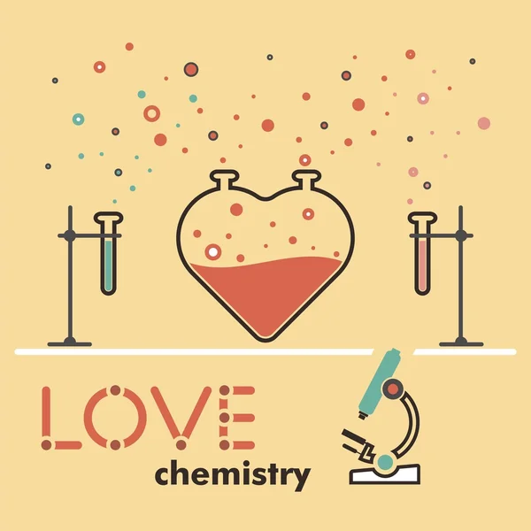 Amore piatto, amore chimica, linea piatta cuore, amore, love concept, love design, love lab, infografica — Vettoriale Stock