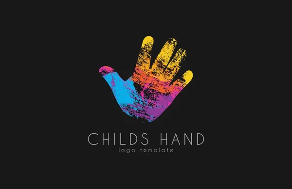 Diseño de logotipo de mano. Logo de la mano de Childs. Logo colorido. Logotipo del arco iris. Estilo grunge. Logotipo creativo — Archivo Imágenes Vectoriales