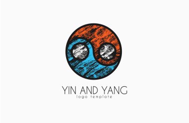 uyum ve denge, Yin ve Yang logo grunge tarzı el çekilmiş ying yang sembolü. Yaratıcı logo