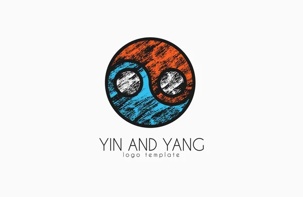 Mano dibujado yang símbolo de armonía y equilibrio, Yin y Yang logotipo en estilo grunge. Logotipo creativo — Archivo Imágenes Vectoriales