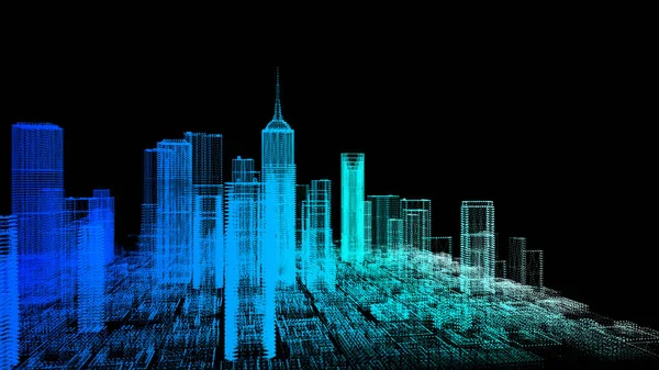 Luci Neon Grattacieli Edifici Illuminato Città Illustrazione — Foto Stock