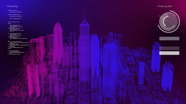 Neon Światła Drapacze Chmur Budynków Oświetlone Miasto Ilustracja — Zdjęcie stockowe