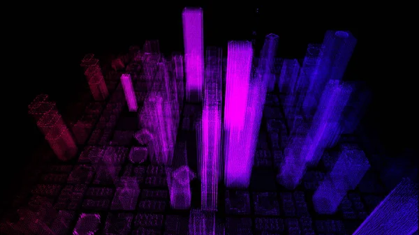 Neonová Světla Mrakodrapy Budovy Osvětlené Město Ilustrace — Stock fotografie