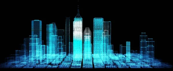 Neon Lights Skyscrapers Buildings Illuminated City Illustration — Stock Photo, Image