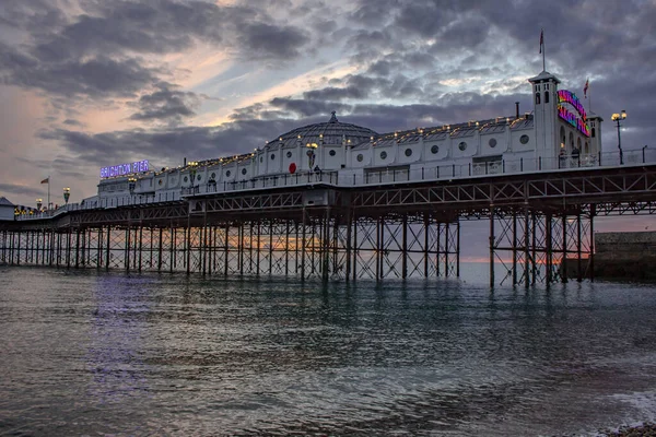 Pôr Sol Sobre Brighton Pier Inglaterra Beach England Sumer Holidays — Fotografia de Stock