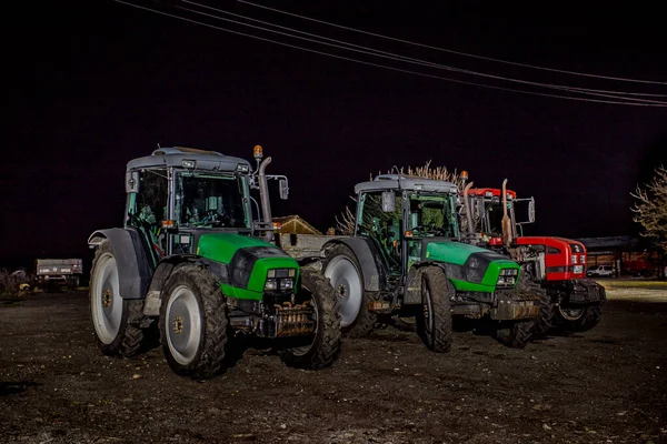 Night Shot Tractors Parked Field Bulgaria — Stock Photo, Image